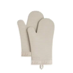 KitchenAid Ribbed Soft Silicone Oven Mitt Set, 7"x13", Milkshake 2 Count